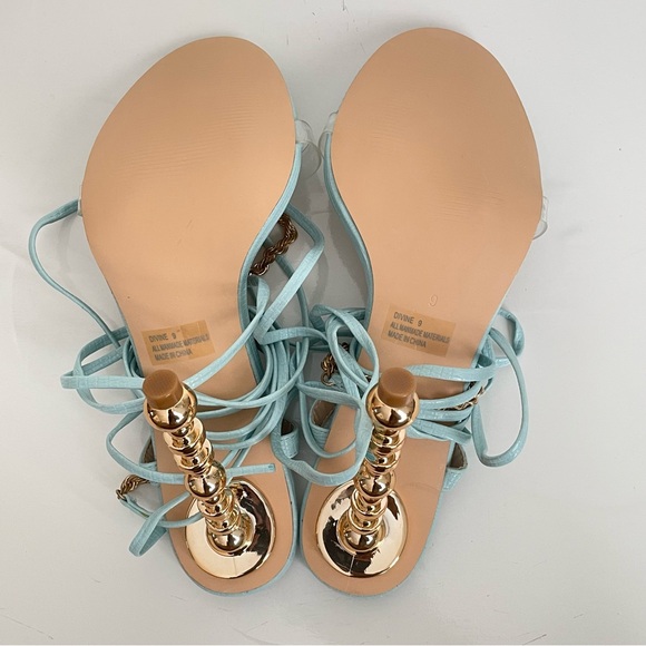 New w/box: Strappy Chain Link Heels (Blue& Gold) - Picture 5 of 10